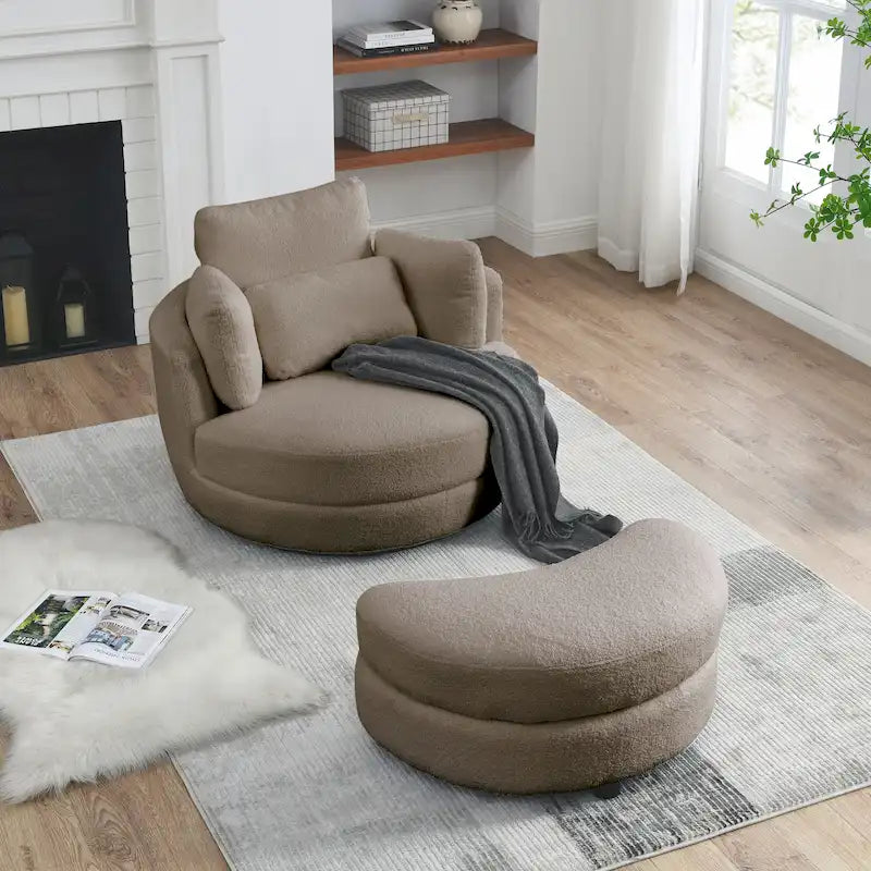 Poltrona girevole imbottita a botte Moon da 39W con pouf contenitore per soggiorno - 51 x 39 x 30,5