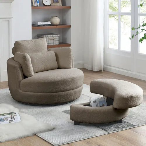 Poltrona girevole imbottita a botte Moon da 39W con pouf contenitore per soggiorno - 51 x 39 x 30,5