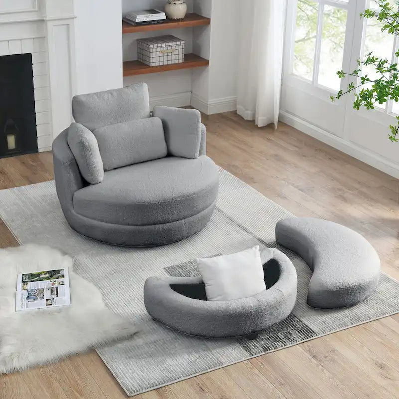 Poltrona girevole imbottita a botte Moon da 39W con pouf contenitore per soggiorno - 51 x 39 x 30,5