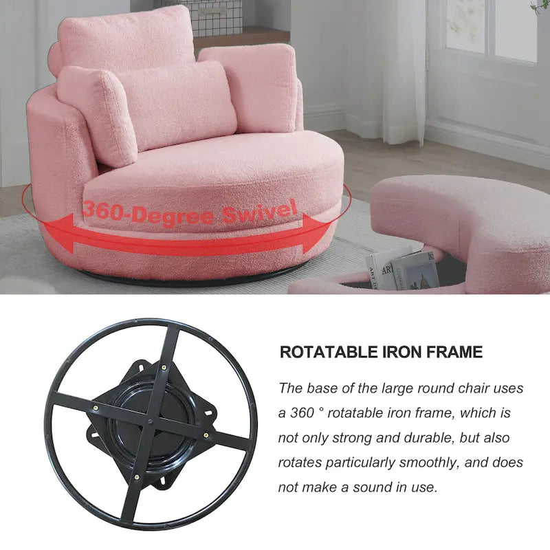 Poltrona girevole imbottita a botte Moon da 39W con pouf contenitore per soggiorno - 51 x 39 x 30,5