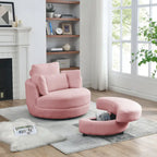Poltrona girevole imbottita a botte Moon da 39W con pouf contenitore per soggiorno - 51 x 39 x 30,5
