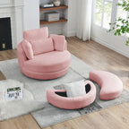 Poltrona girevole imbottita a botte Moon da 39W con pouf contenitore per soggiorno - 51 x 39 x 30,5