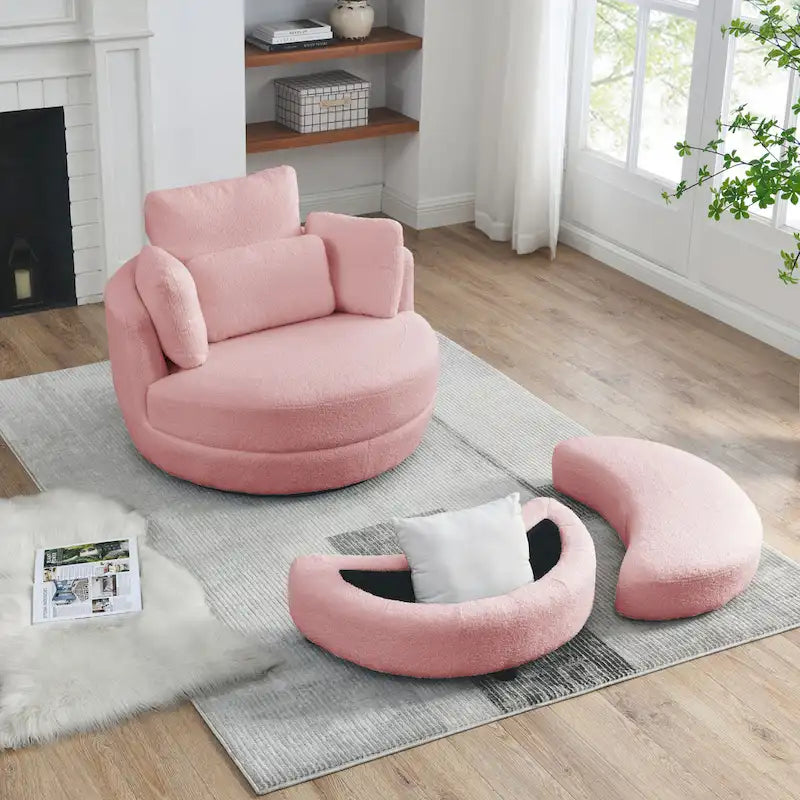 Poltrona girevole imbottita a botte Moon da 39W con pouf contenitore per soggiorno - 51 x 39 x 30,5