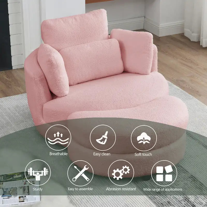 Poltrona girevole imbottita a botte Moon da 39W con pouf contenitore per soggiorno - 51 x 39 x 30,5