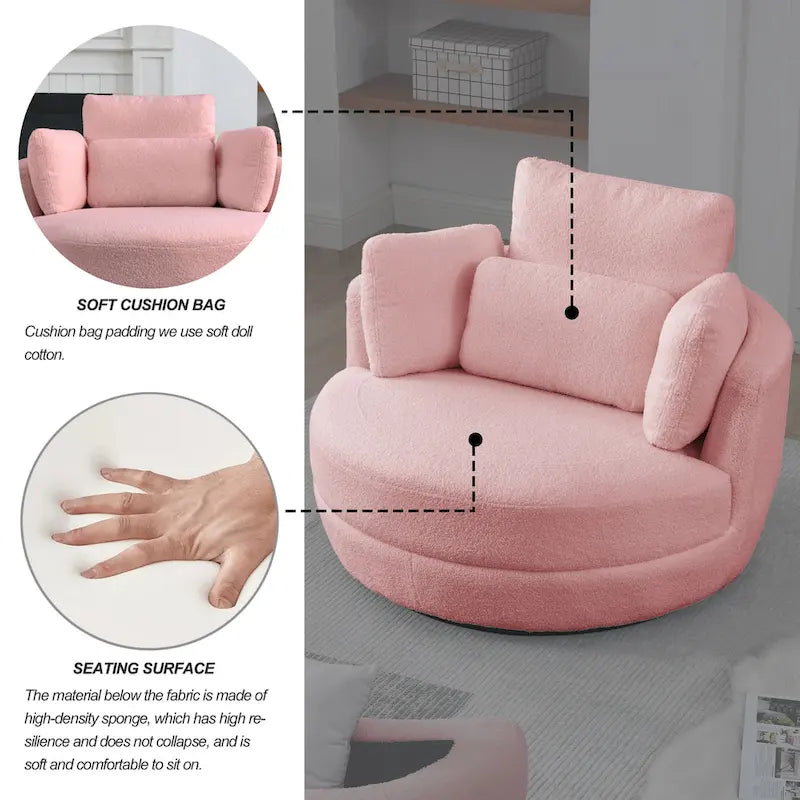 Poltrona girevole imbottita a botte Moon da 39W con pouf contenitore per soggiorno - 51 x 39 x 30,5