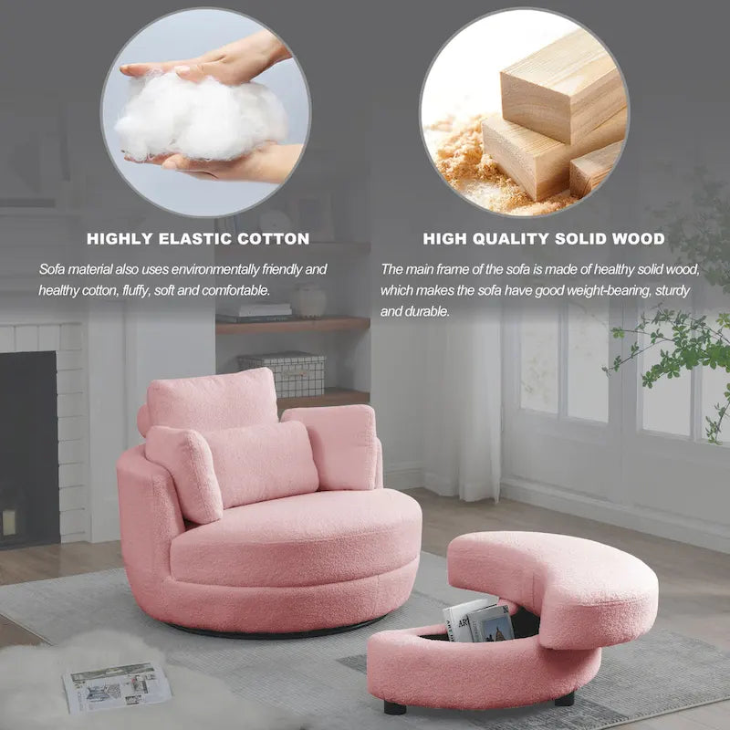 Poltrona girevole imbottita a botte Moon da 39W con pouf contenitore per soggiorno - 51 x 39 x 30,5