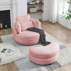 Poltrona girevole imbottita a botte Moon da 39W con pouf contenitore per soggiorno - 51 x 39 x 30,5