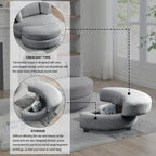 Poltrona girevole imbottita a botte Moon da 39W con pouf contenitore per soggiorno - 51 x 39 x 30,5