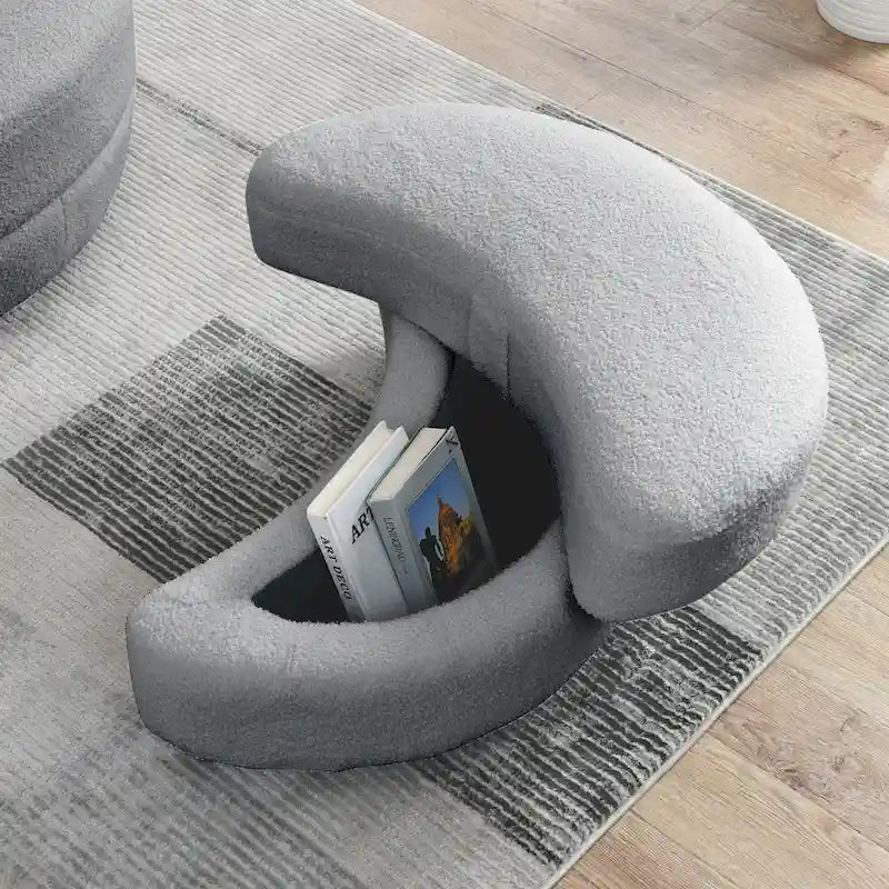Poltrona girevole imbottita a botte Moon da 39W con pouf contenitore per soggiorno - 51 x 39 x 30,5