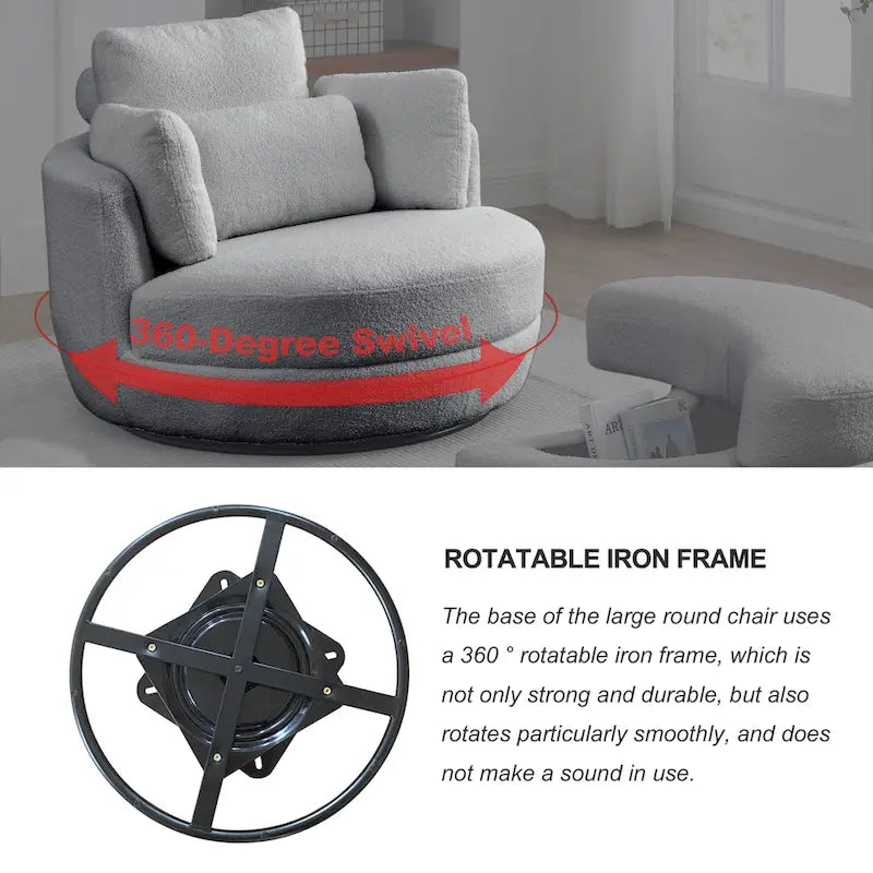 Poltrona girevole imbottita a botte Moon da 39W con pouf contenitore per soggiorno - 51 x 39 x 30,5
