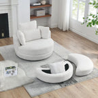 Poltrona girevole imbottita a botte Moon da 39W con pouf contenitore per soggiorno - 51 x 39 x 30,5