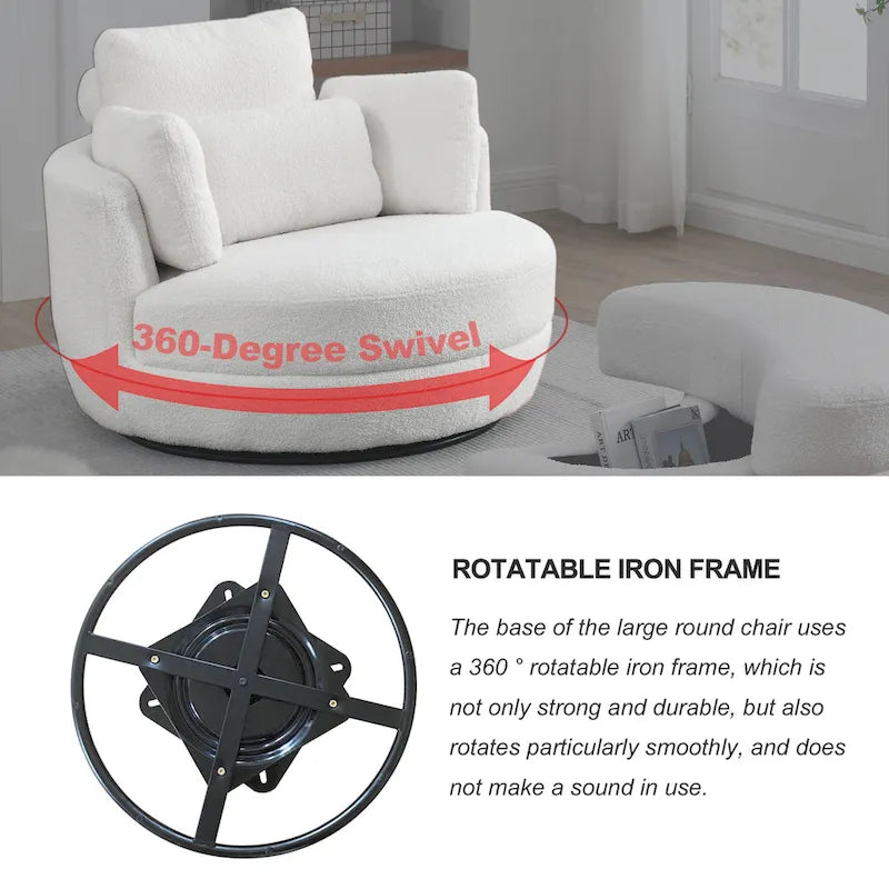 Poltrona girevole imbottita a botte Moon da 39W con pouf contenitore per soggiorno - 51 x 39 x 30,5