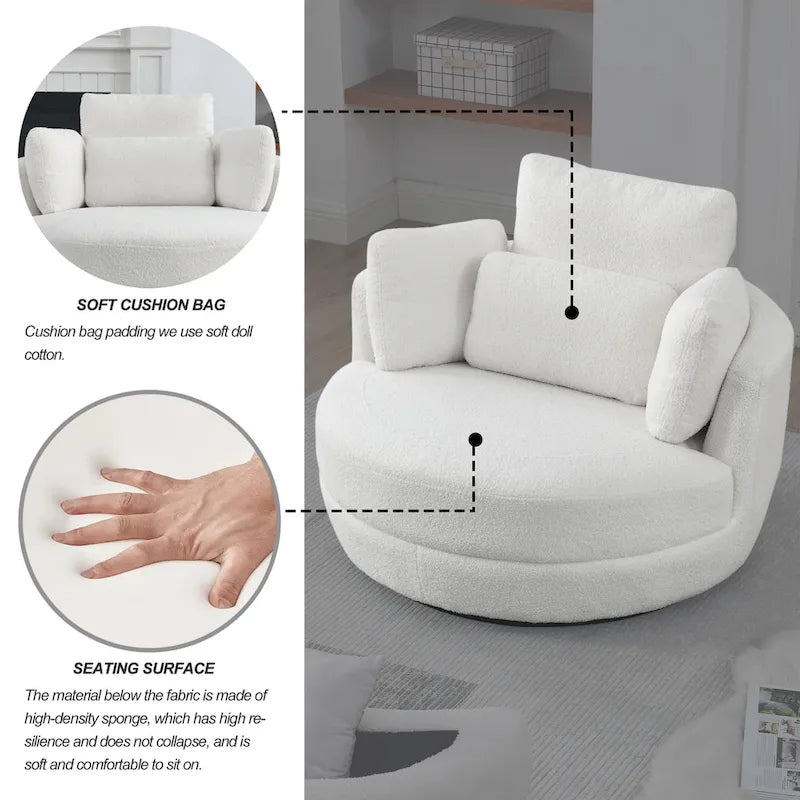Poltrona girevole imbottita a botte Moon da 39W con pouf contenitore per soggiorno - 51 x 39 x 30,5