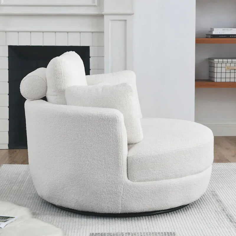 Poltrona girevole imbottita a botte Moon da 39W con pouf contenitore per soggiorno - 51 x 39 x 30,5