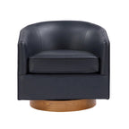 Poltrona girevole a barilotto in similpelle, base in legno massello, rotazione a 360°, stile Mid-Century moderno