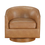 Poltrona girevole a barilotto in similpelle, base in legno massello, rotazione a 360°, stile Mid-Century moderno