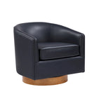 Poltrona girevole a barilotto in similpelle, base in legno massello, rotazione a 360°, stile Mid-Century moderno