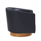 Poltrona girevole a barilotto in similpelle, base in legno massello, rotazione a 360°, stile Mid-Century moderno