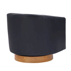 Poltrona girevole a barilotto in similpelle, base in legno massello, rotazione a 360°, stile Mid-Century moderno