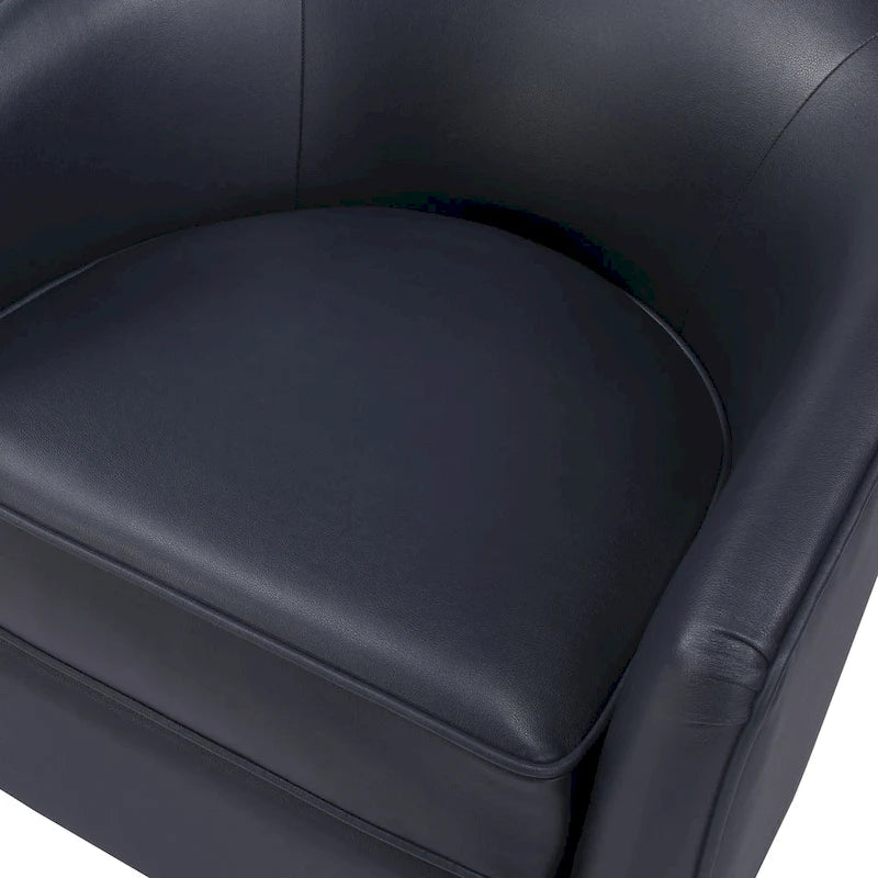 Poltrona girevole a barilotto in similpelle, base in legno massello, rotazione a 360°, stile Mid-Century moderno
