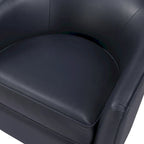 Poltrona girevole a barilotto in similpelle, base in legno massello, rotazione a 360°, stile Mid-Century moderno