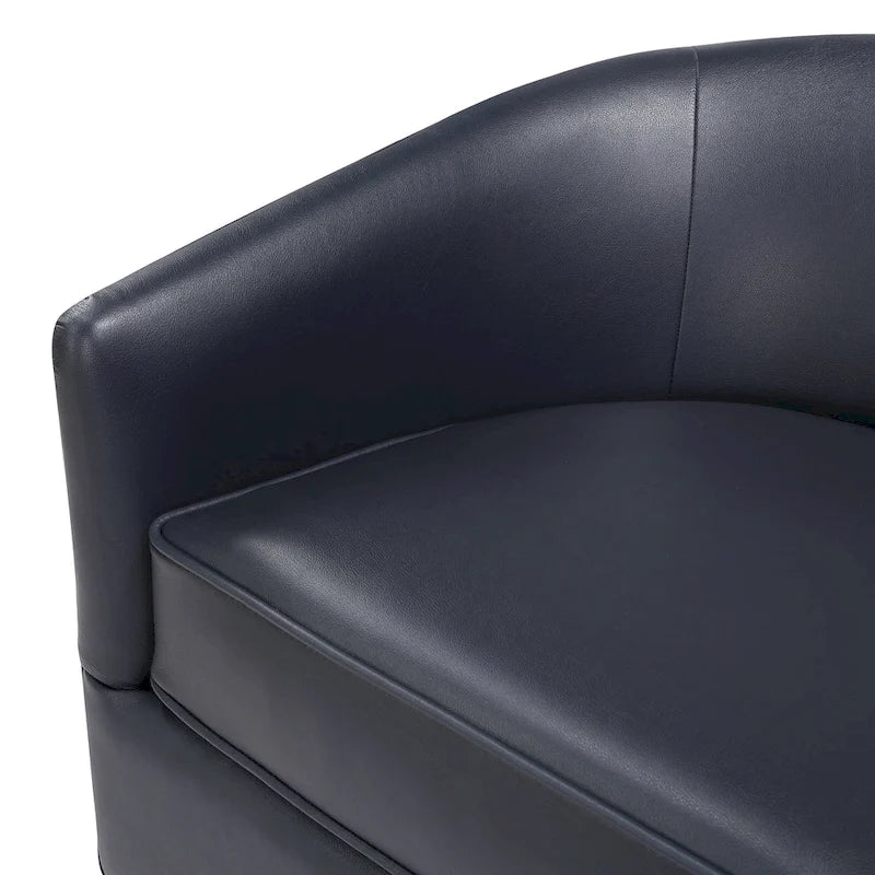 Poltrona girevole a barilotto in similpelle, base in legno massello, rotazione a 360°, stile Mid-Century moderno