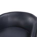 Poltrona girevole a barilotto in similpelle, base in legno massello, rotazione a 360°, stile Mid-Century moderno