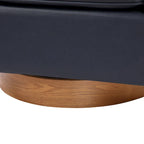 Poltrona girevole a barilotto in similpelle, base in legno massello, rotazione a 360°, stile Mid-Century moderno