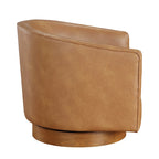 Poltrona girevole a barilotto in similpelle, base in legno massello, rotazione a 360°, stile Mid-Century moderno