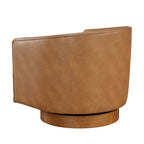 Poltrona girevole a barilotto in similpelle, base in legno massello, rotazione a 360°, stile Mid-Century moderno