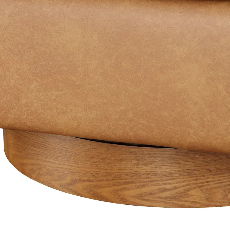 Poltrona girevole a barilotto in similpelle, base in legno massello, rotazione a 360°, stile Mid-Century moderno