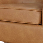 Poltrona girevole a barilotto in similpelle, base in legno massello, rotazione a 360°, stile Mid-Century moderno