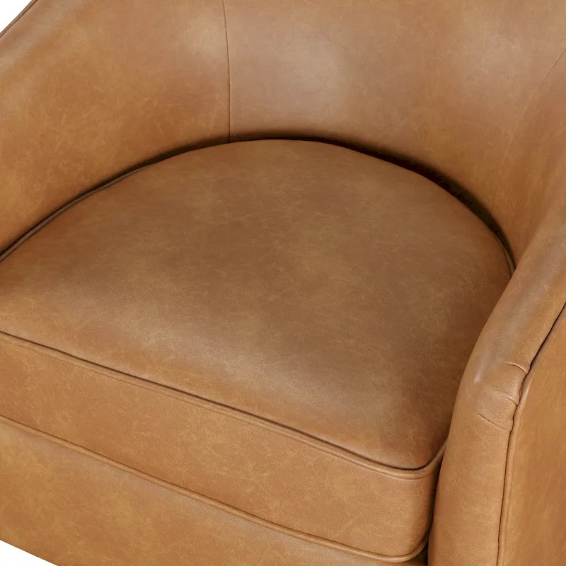 Poltrona girevole a barilotto in similpelle, base in legno massello, rotazione a 360°, stile Mid-Century moderno