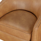 Poltrona girevole a barilotto in similpelle, base in legno massello, rotazione a 360°, stile Mid-Century moderno