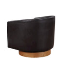 Poltrona girevole a barilotto in similpelle, base in legno massello, rotazione a 360°, stile Mid-Century moderno