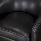 Poltrona girevole a barilotto in similpelle, base in legno massello, rotazione a 360°, stile Mid-Century moderno