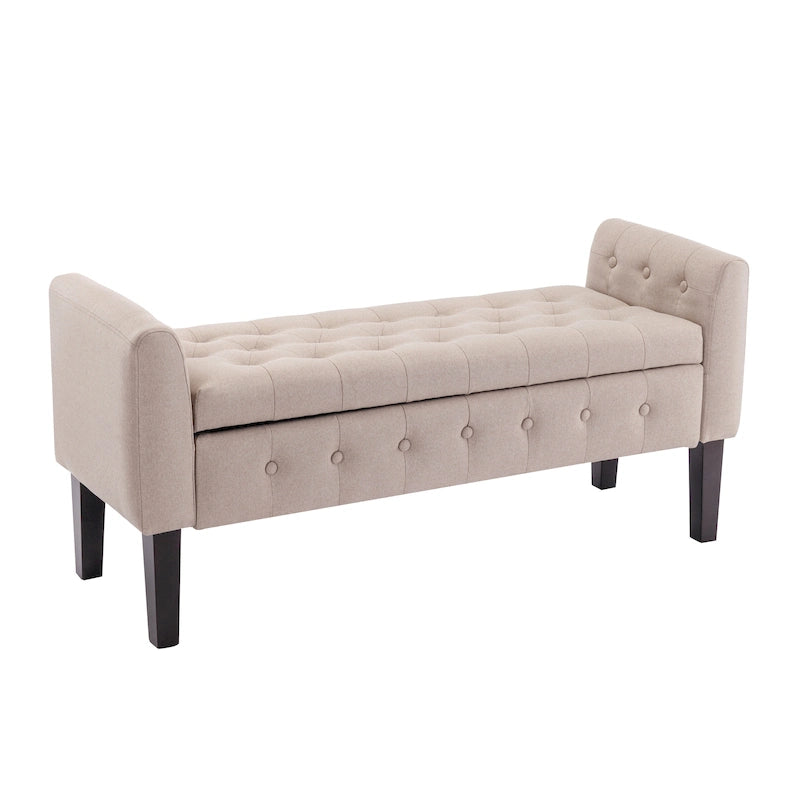 Panca pouf contenitore in tessuto trapuntato a bottoni, gambe in legno di gomma, coperchio ribaltabile, capacità 136 kg, 127 cm L x 59 cm H