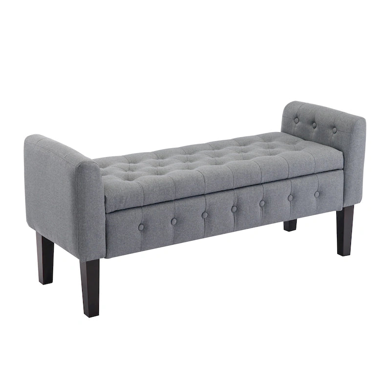 Panca pouf contenitore in tessuto trapuntato a bottoni, gambe in legno di gomma, coperchio ribaltabile, capacità 136 kg, 127 cm L x 59 cm H