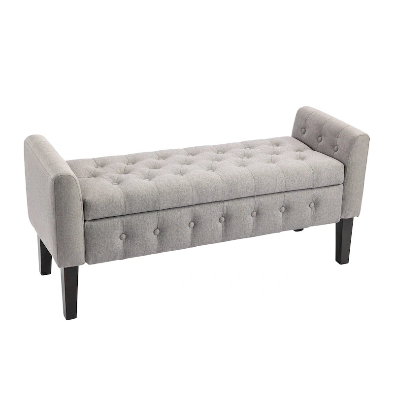 Panca pouf contenitore in tessuto trapuntato a bottoni, gambe in legno di gomma, coperchio ribaltabile, capacità 136 kg, 127 cm L x 59 cm H