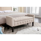Panca pouf contenitore in tessuto trapuntato a bottoni, gambe in legno di gomma, coperchio ribaltabile, capacità 136 kg, 127 cm L x 59 cm H