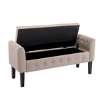 Panca pouf contenitore in tessuto trapuntato a bottoni, gambe in legno di gomma, coperchio ribaltabile, capacità 136 kg, 127 cm L x 59 cm H