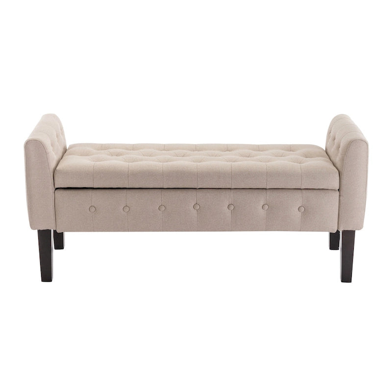 Panca pouf contenitore in tessuto trapuntato a bottoni, gambe in legno di gomma, coperchio ribaltabile, capacità 136 kg, 127 cm L x 59 cm H