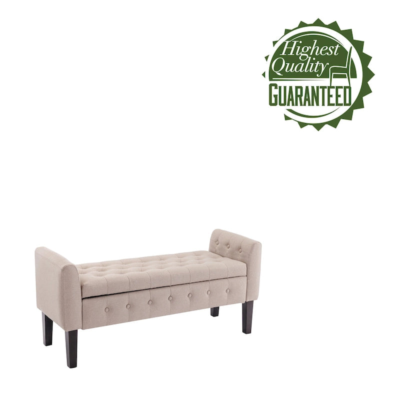 Panca pouf contenitore in tessuto trapuntato a bottoni, gambe in legno di gomma, coperchio ribaltabile, capacità 136 kg, 127 cm L x 59 cm H