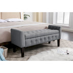 Panca pouf contenitore in tessuto trapuntato a bottoni, gambe in legno di gomma, coperchio ribaltabile, capacità 136 kg, 127 cm L x 59 cm H