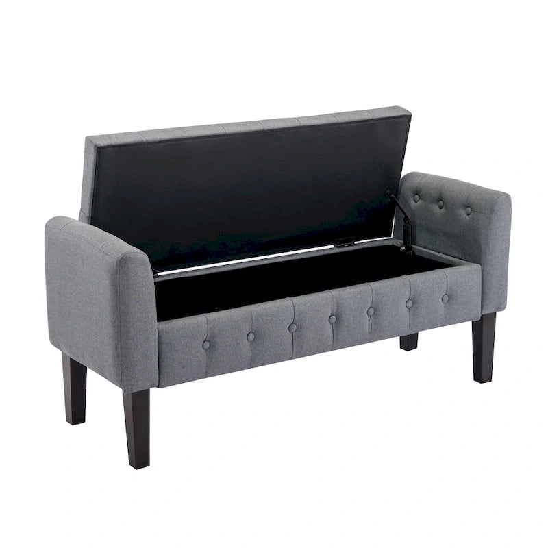 Panca pouf contenitore in tessuto trapuntato a bottoni, gambe in legno di gomma, coperchio ribaltabile, capacità 136 kg, 127 cm L x 59 cm H
