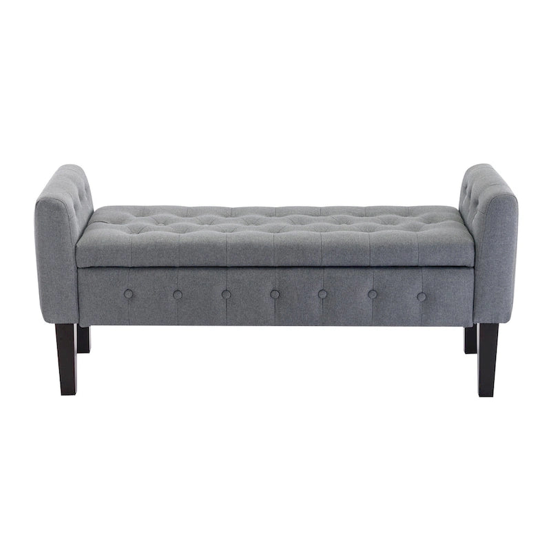 Panca pouf contenitore in tessuto trapuntato a bottoni, gambe in legno di gomma, coperchio ribaltabile, capacità 136 kg, 127 cm L x 59 cm H
