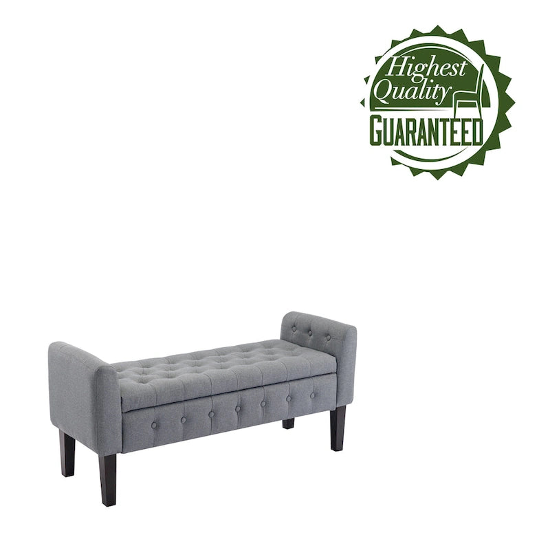 Panca pouf contenitore in tessuto trapuntato a bottoni, gambe in legno di gomma, coperchio ribaltabile, capacità 136 kg, 127 cm L x 59 cm H