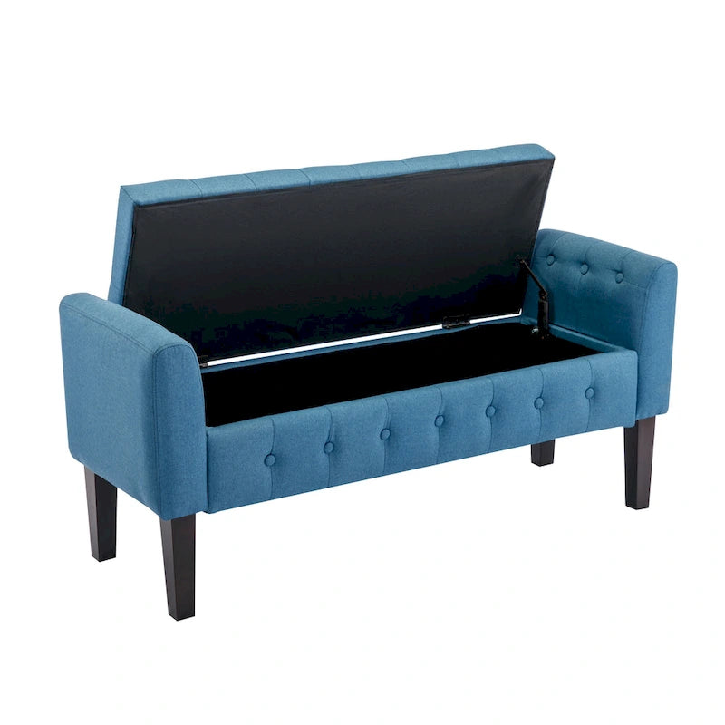 Panca pouf contenitore in tessuto trapuntato a bottoni, gambe in legno di gomma, coperchio ribaltabile, capacità 136 kg, 127 cm L x 59 cm H