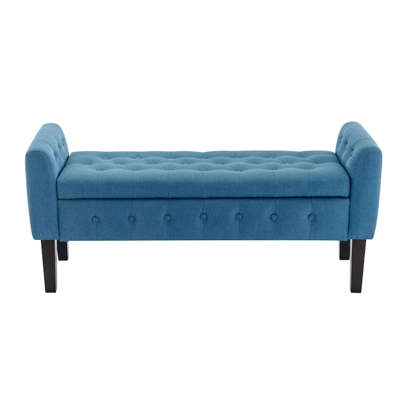 Panca pouf contenitore in tessuto trapuntato a bottoni, gambe in legno di gomma, coperchio ribaltabile, capacità 136 kg, 127 cm L x 59 cm H