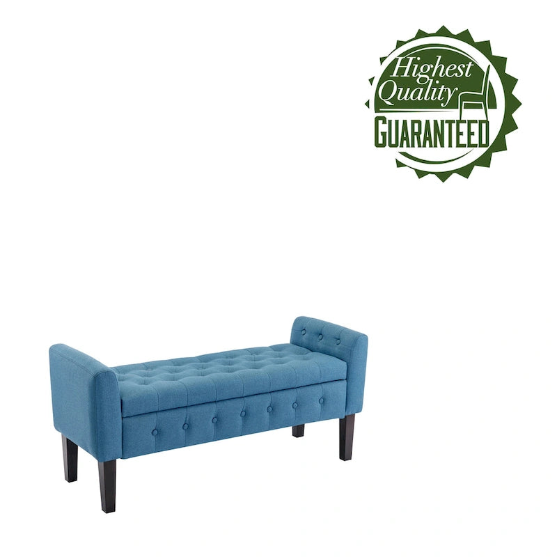 Panca pouf contenitore in tessuto trapuntato a bottoni, gambe in legno di gomma, coperchio ribaltabile, capacità 136 kg, 127 cm L x 59 cm H